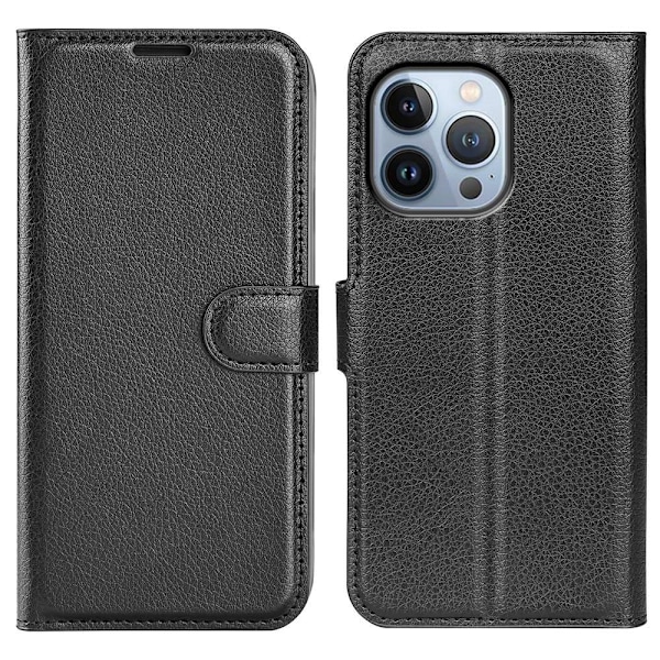 Litchi iPhone 14 Pro Plånboksfodral - Svart Svart