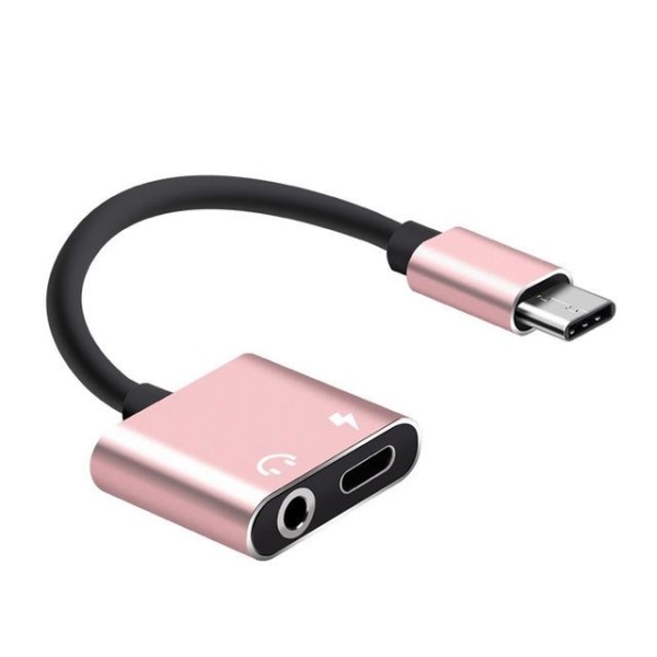 Adapter USB-C - 3,5 mm - USB-C Ladda & lyssna - Rosa Rosa