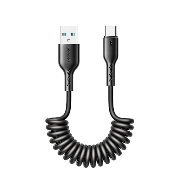 Joyroom 3A upprullad snabbladdningsdatakabel för bil, USB-A till USB-C 1,5m - Svart Svart