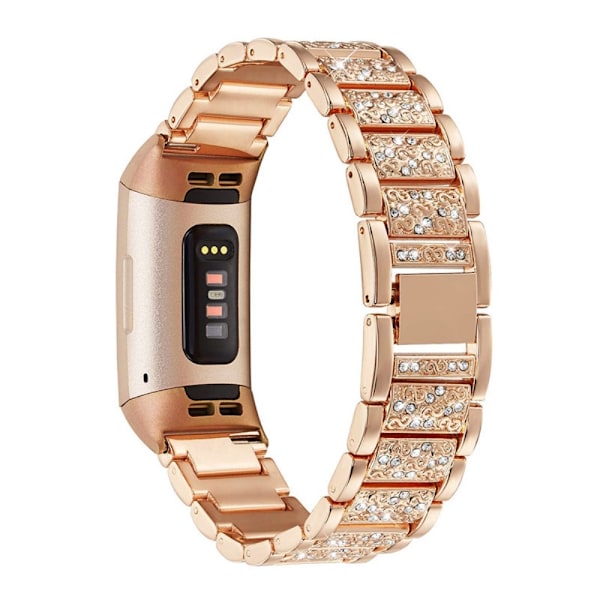Rhinestone Metallarmband i Rostfritt Stål för Fitbit Charge 3/4 - Roseguld Roseguld