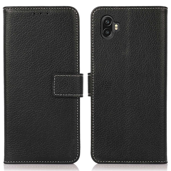 Litchi Texture PU Leather Samsung Galaxy Xcover 6 Pro Flip Folio Fodral - Svart Svart