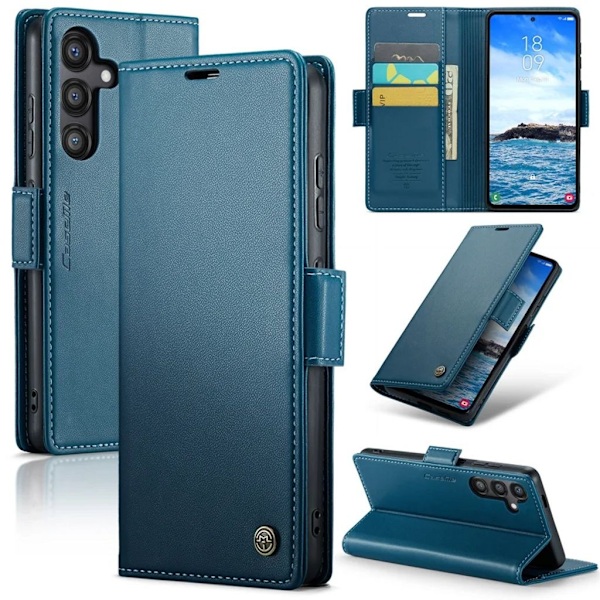 CASEME Samsung Galaxy S24 FE RFID blockerande Plånboksfodral - Blå Blå