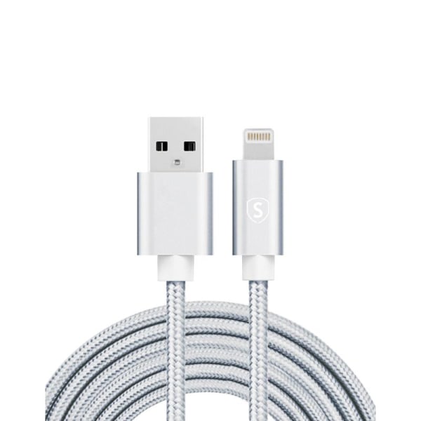 SiGN USB till Lightning Kabel, 2.4A, 2m, Nylon - Silver Silver