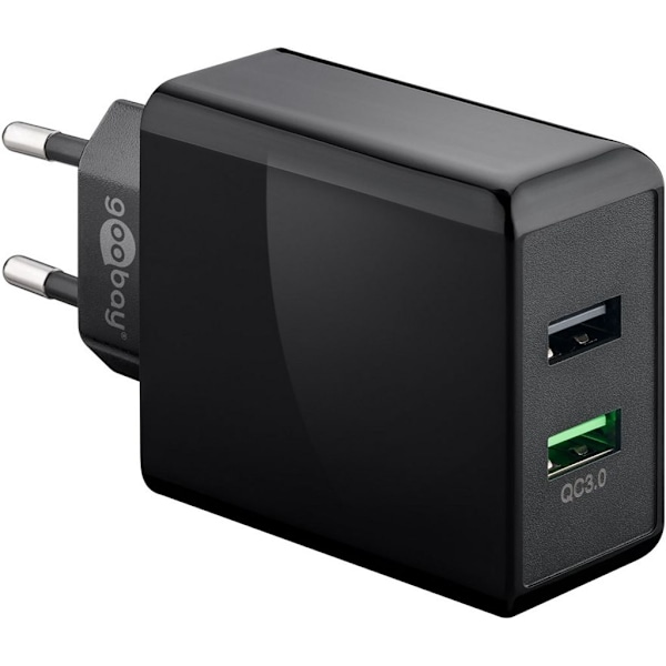 Goobay Dual USB Snabbladdare QC 3.0, 28W - Svart Svart