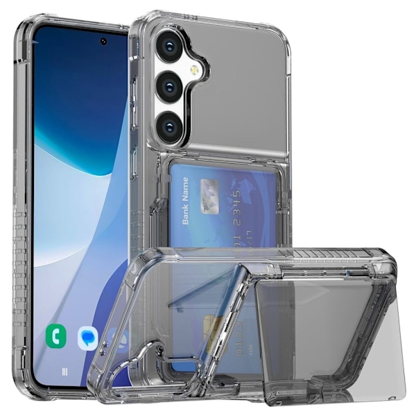 Samsung Galaxy S25 Plus Skal  med kortfack och stativ - Transparent Svart Transparent
