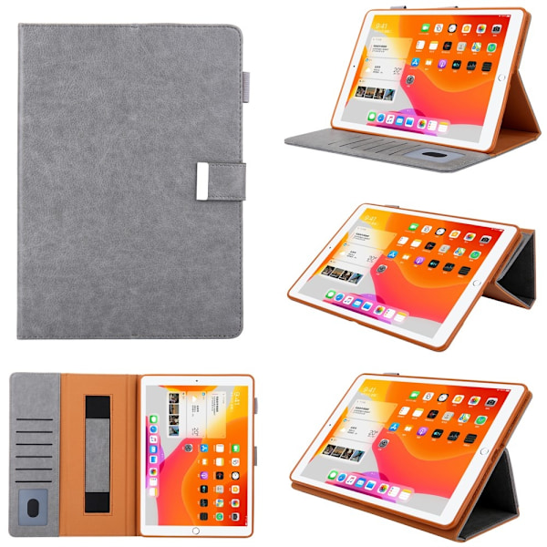 iPad 10.2" 2021/2020/2019 Tri-fold fodral med stativ och kortfack - Grå grå