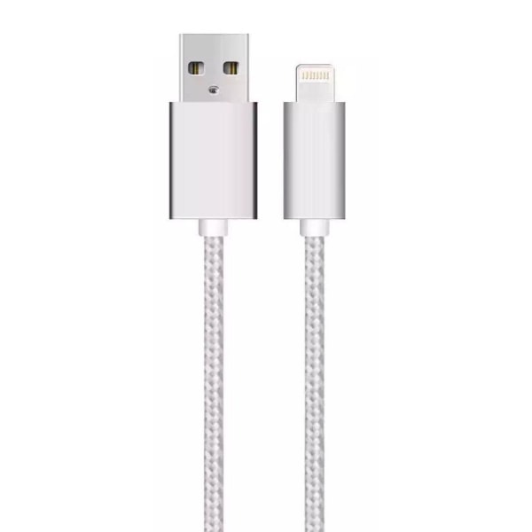 SiGN USB kabel med Lightning för iPhone & iPad Silver/nylon, 2.4A, 1m Silver