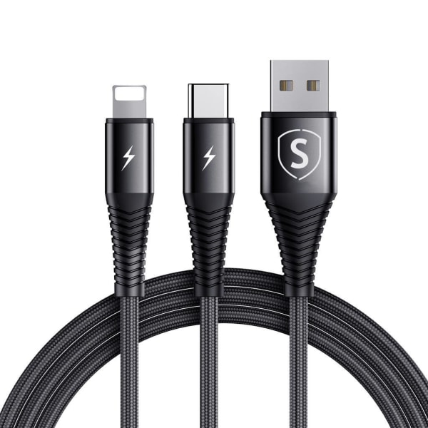 SiGN 2-in-1 Kabel Lightning, USB-C, 1.2m, 2.4A - Svart Svart