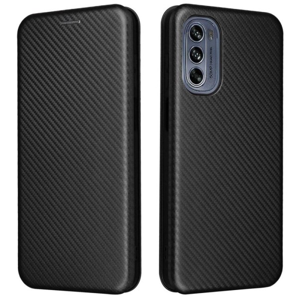 Motorola Moto G62 5G PU Leather Carbon Fiber Texture Fodral - Svart Svart