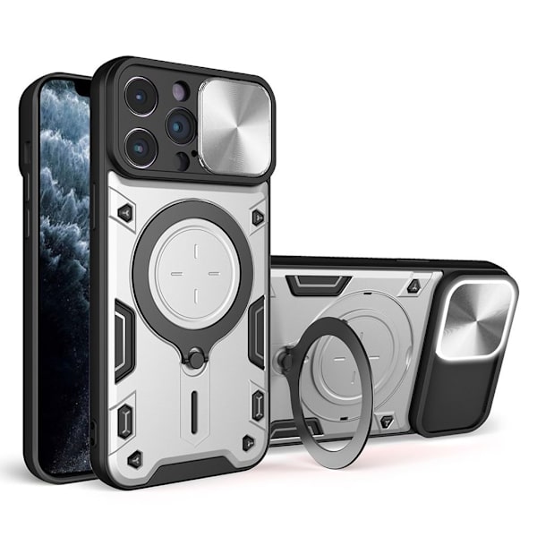 iPhone 11 Pro Max Skal Slide-kameralock Stativ – Silver Silver