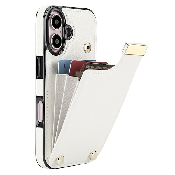 iPhone 16 Plus Skal med plåbbok i PU-läder - Vit Vit
