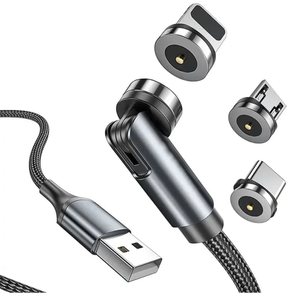 SiGN 3-in-1 360° Magnetkabel Lightning, USB-C, Micro-USB, 2.4A - Svart