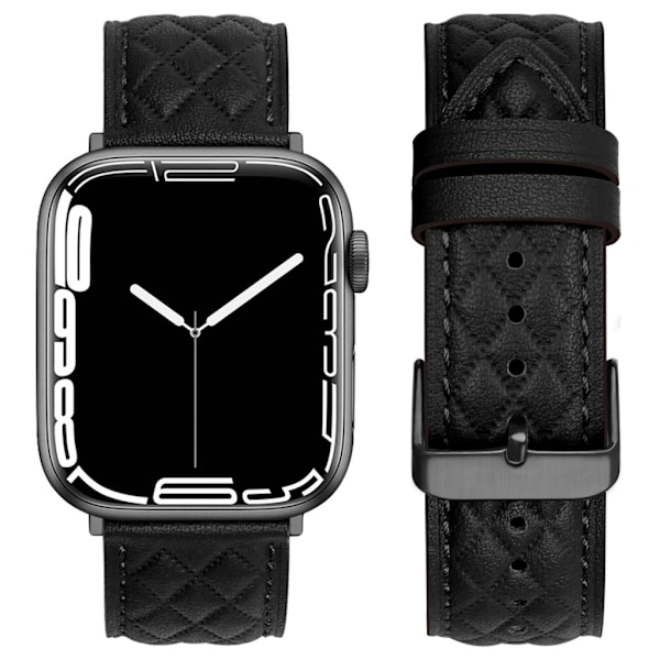 Apple Watch 7/8/9 45mm etc Klockarmband i Läder - Svart Svart