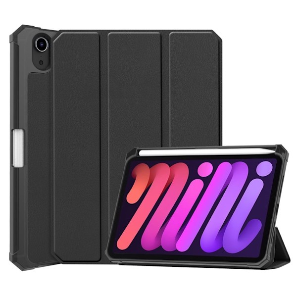iPad Mini 6 2021 / Mini A17 Pro 2024 Tri-fold Fodral med pennfack - Svart Svart