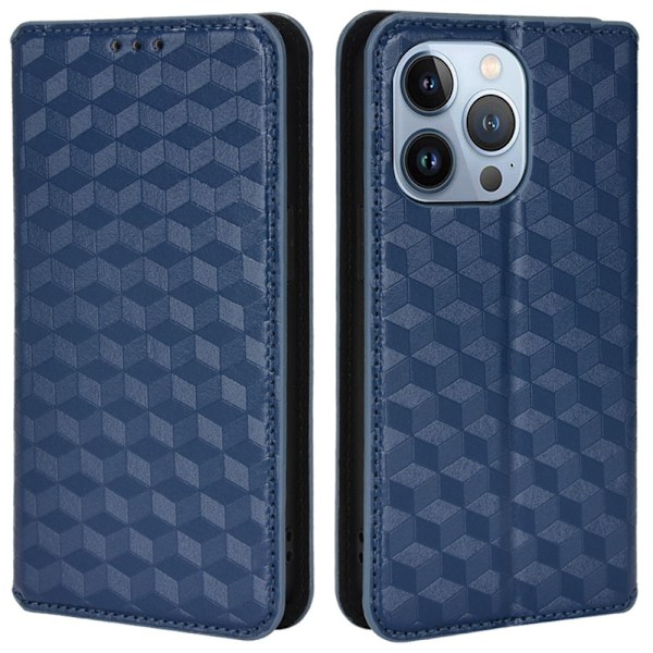 Wallet Imprinted Rhombus Pattern Fodral för iPhone 14 Plus - Blå Blå