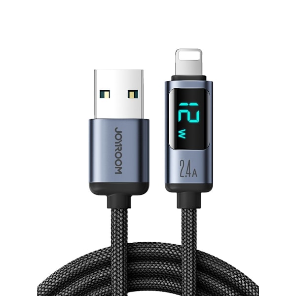 Joyroom USB-A till Lightning-kabel med display, 2,4A, 1,2m - Svart Svart