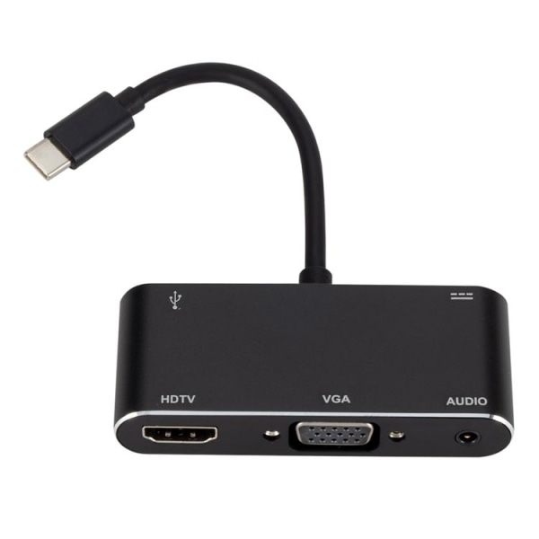 USB-C Adapter till HDMI, VGA, Audio, USB-C PD - Svart Svart