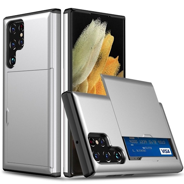 Samsung Galaxy S24 Ultra Skal med glidkortshållare - Silver Silver