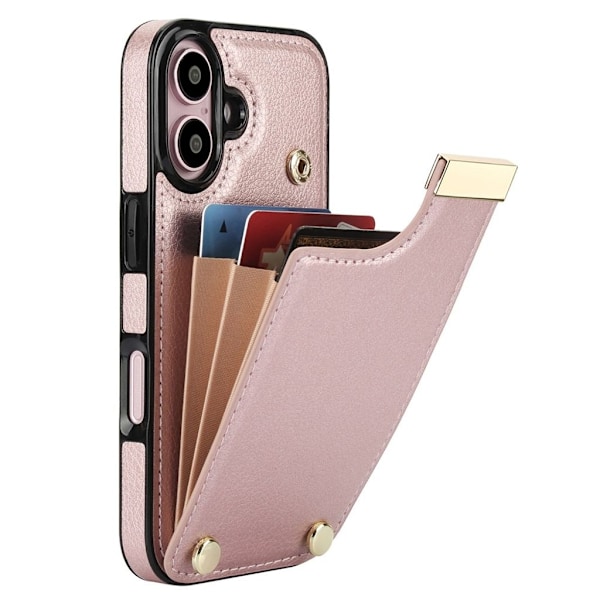 iPhone 16 Plus Skal med plåbbok i PU-läder - Rosa Rosa
