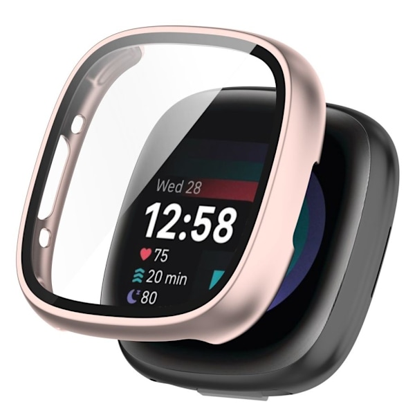 Fitbit Versa 4 / Sense 2 skal i härdat glas - Roséguldfärgat Rosa