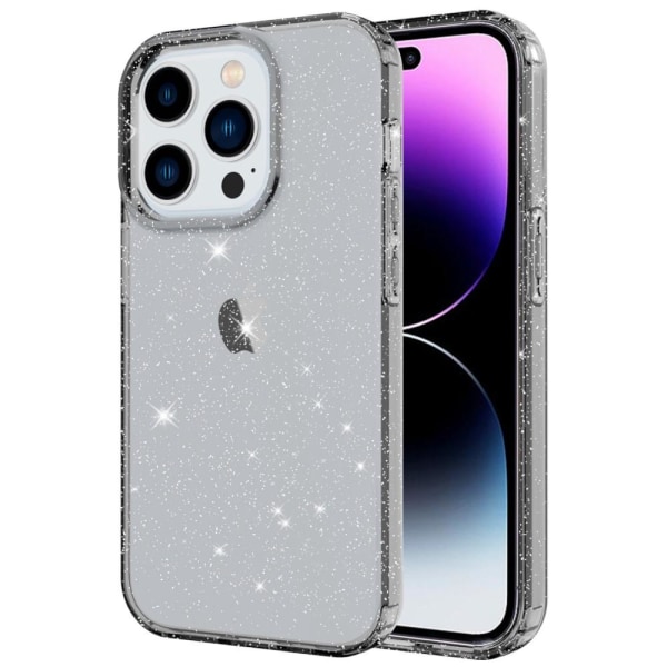 iPhone 14 Pro Glitter Powder Skal - Transparent Black Transparent