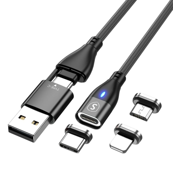 SiGN Magnetkabel 3-i-1 USB-C, Lightning, Micro-USB 2.4A, 1 m - S Svart