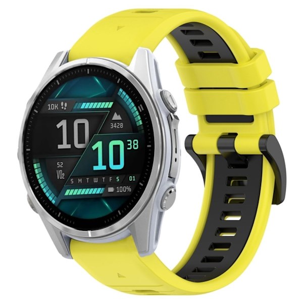 Garmin Fenix 8 AMOLED 43mm Tvåfärgat klockarmband i silikon - Gul/Svart Svart
