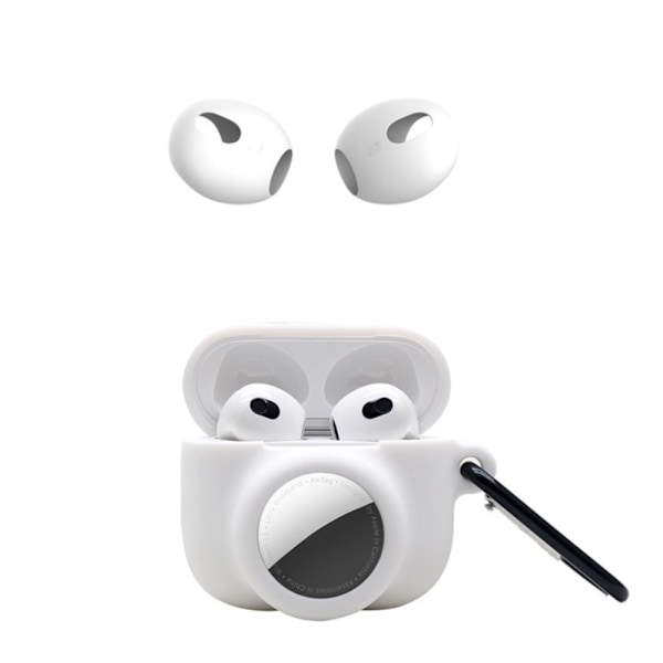 2-i-1 Silikon Skal för Apple AirPods Gen 3 + AirTag - Vit Vit