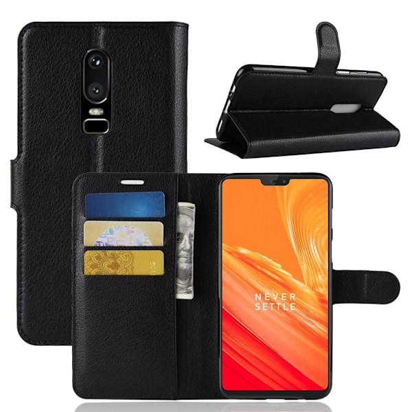 Litchi Plånboksfodral för OnePlus 6 - Svart Svart