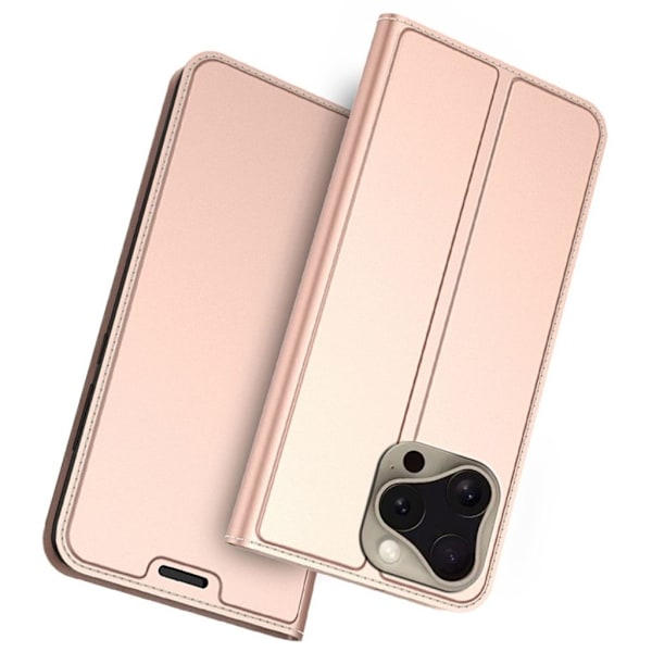 iPhone 16 Pro Max Fodral med Kortplats och Stativ - Roséguld Rosa
