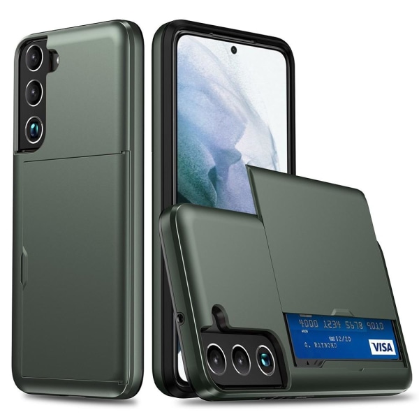Samsung Galaxy S22 5G skal med en korthållare - Blackish Green Grön