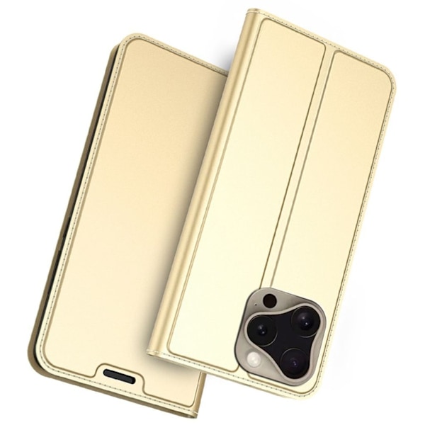 iPhone 16 Pro Max Fodral med Kortplats och Stativ - Guld Guld