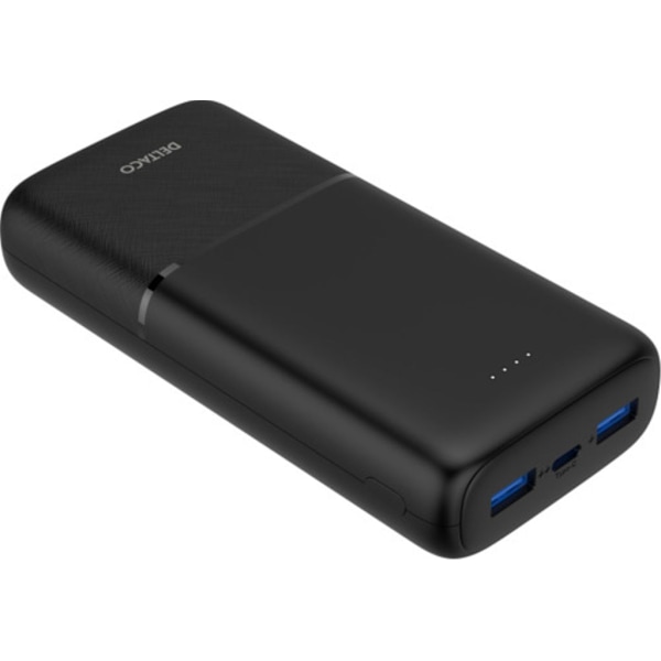Deltaco Powerbank med snabbladdning, 3-portar, 2x USB-A 18W, 1x USB-C PD 20W, 20 000 mAh svart Svart