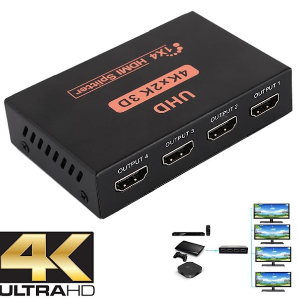 HDMI-splitter 4xHDMI-utgångar 1080P 4K - Svart Svart