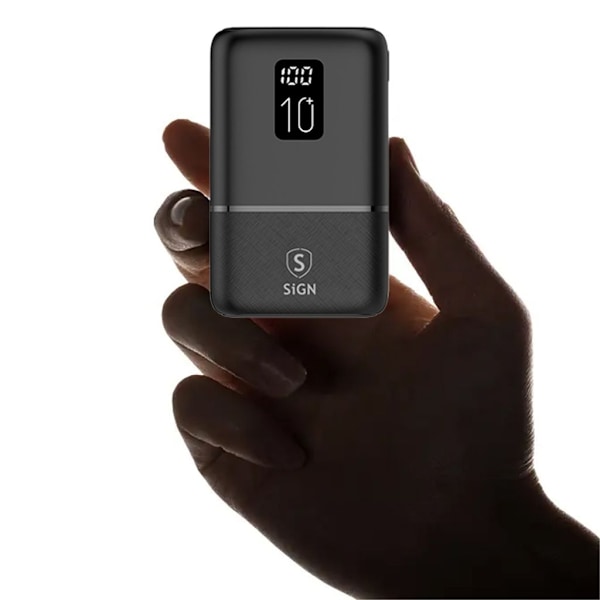 SiGN Mini Q.C Powerbank med Display 10.000mAh - Svart Svart