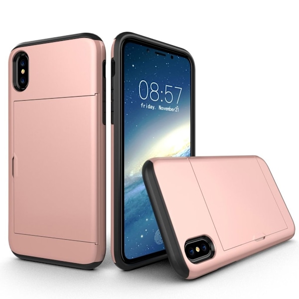 IPhone X/XS skal med en korthållare - Roséguld Rosa