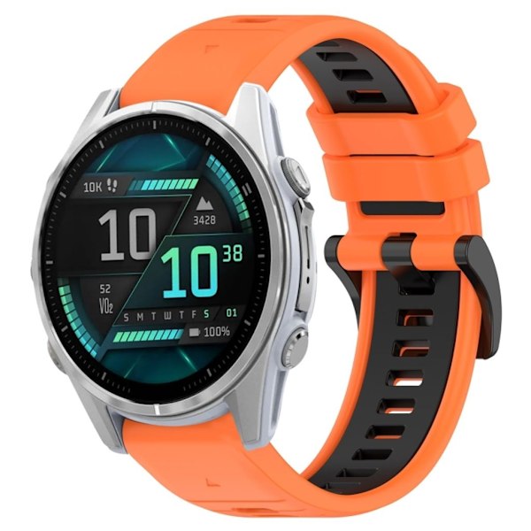 Garmin Fenix 8 AMOLED 43mm Tvåfärgat klockarmband i silikon - Orange/Svart Svart