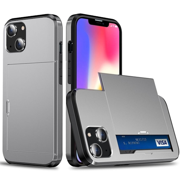 iPhone 14 Plus Skal med glidkortshållare - Grå grå