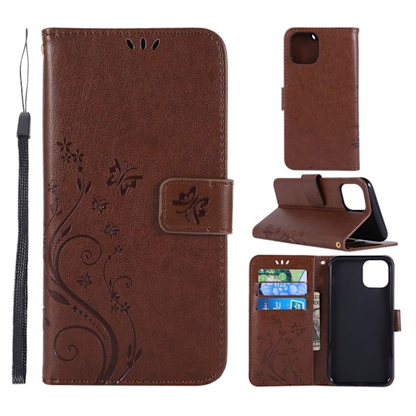iPhone 11 fodral med ett fjärilstryck - Brun Brun