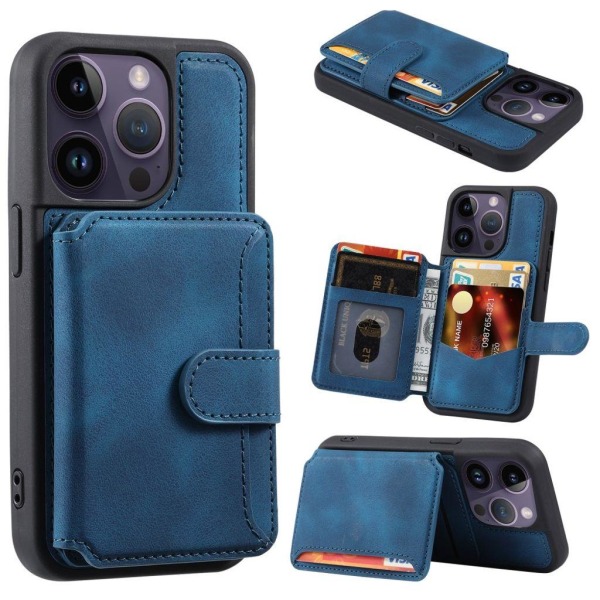 Reptåligt iPhone 15 Pro skal med en plånbok - Blå Blå