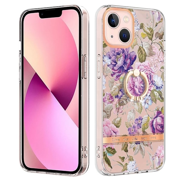 YB IMD-12 Series För iPhone 14 Flower Pattern Skal - Purple Peony Purple Peony