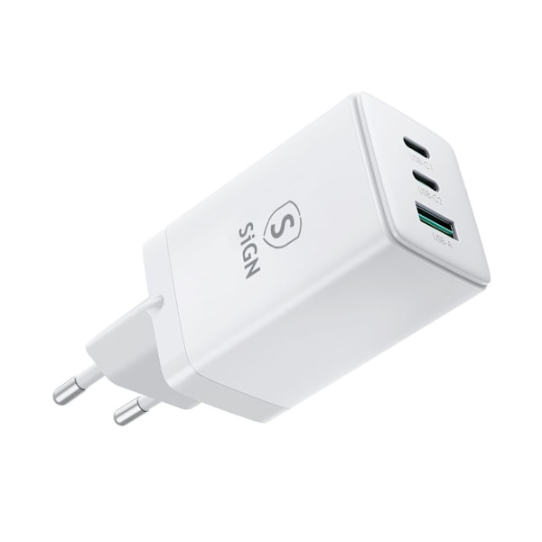 SiGN GaN Ultra 65W 2xUSB-C & 1xUSB-A Snabbladdare - Vit Vit
