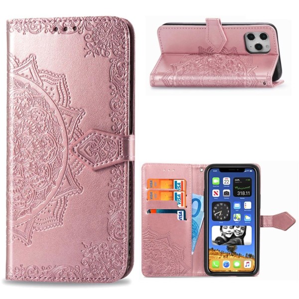 IPhone 12 Pro Max fodral - Gjort av goffrerat läder Ljusrosa Rosa