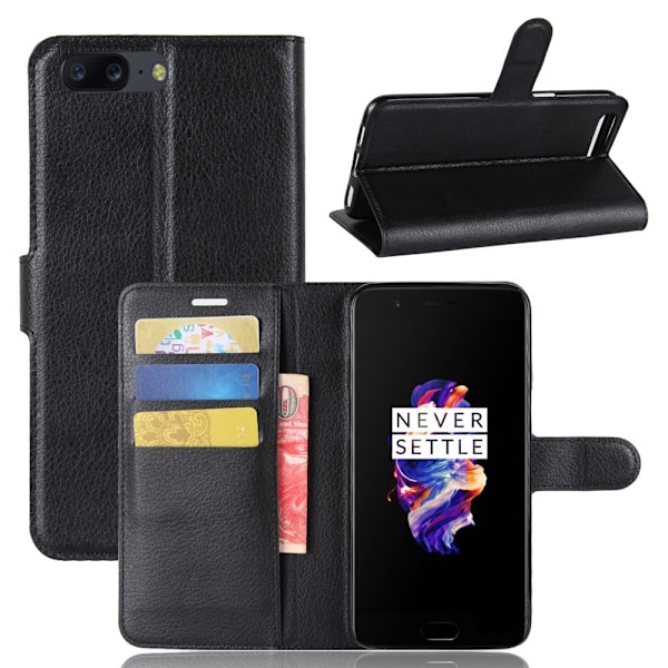 Litchi läderfodral till OnePlus 5 - Svart Svart