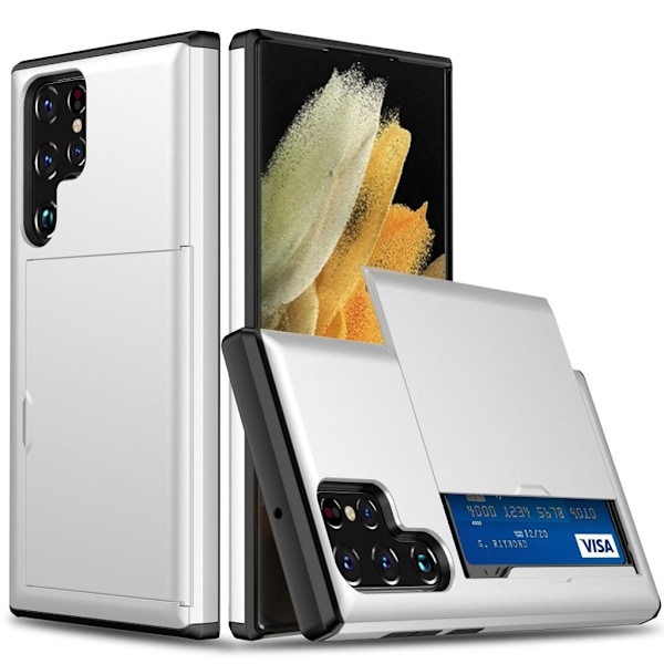 Samsung Galaxy S23 Ultra Skal med glidkortshållare - Vit Vit