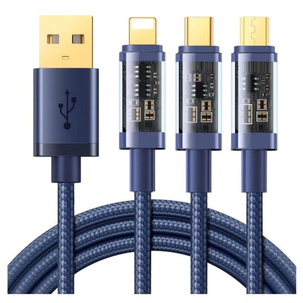 Joyroom 3-i-1 Kabel USB-A till Lightning/USB-C/Micro, 3.5A - Blå Blå