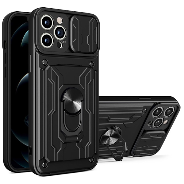 IPhone 14 Pro skal med en kortplats och en ringhållare - Svart Svart