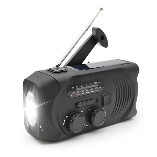 SiGN Vevradio med Solceller, Ficklampa och 2000mAh Powerbank