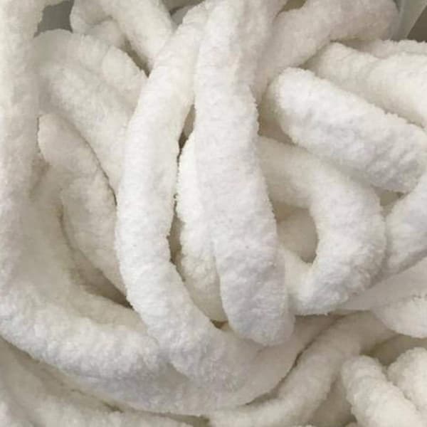 Uldgarn DIY Chenille Garn Super Tykt, 2 cm Garn, til Hækling og Strikning af Tæpper, Halstørklæde, Hue White