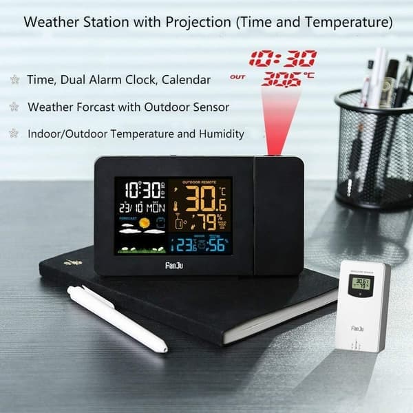 Trådløs termometer, hygrometer og vejrstation med projektor